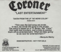 Coroner - Last Entertainment